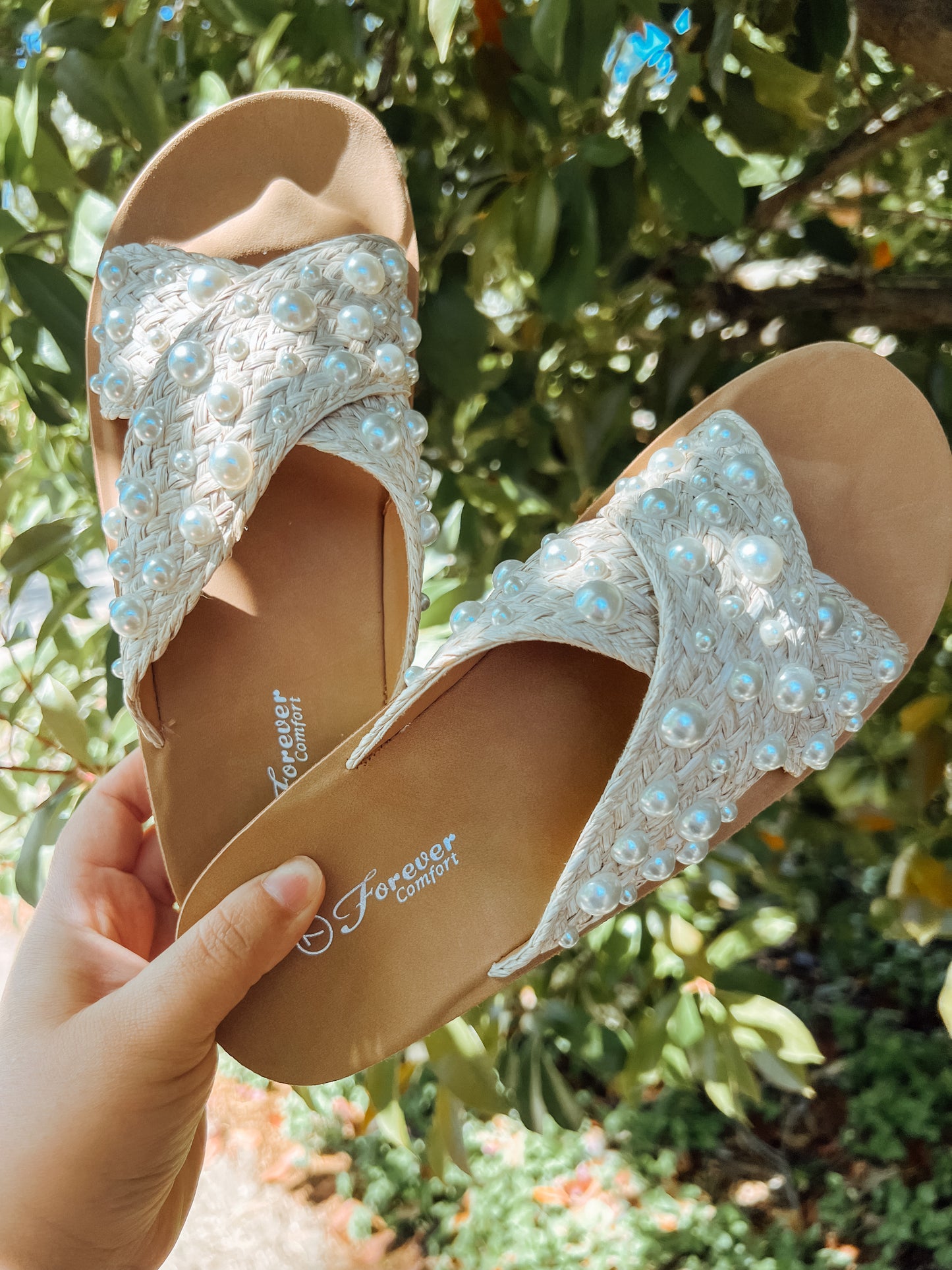 PEARL CROSS STRAP SANDALS