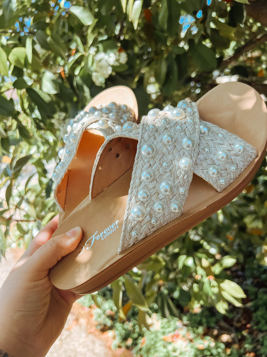 PEARL CROSS STRAP SANDALS