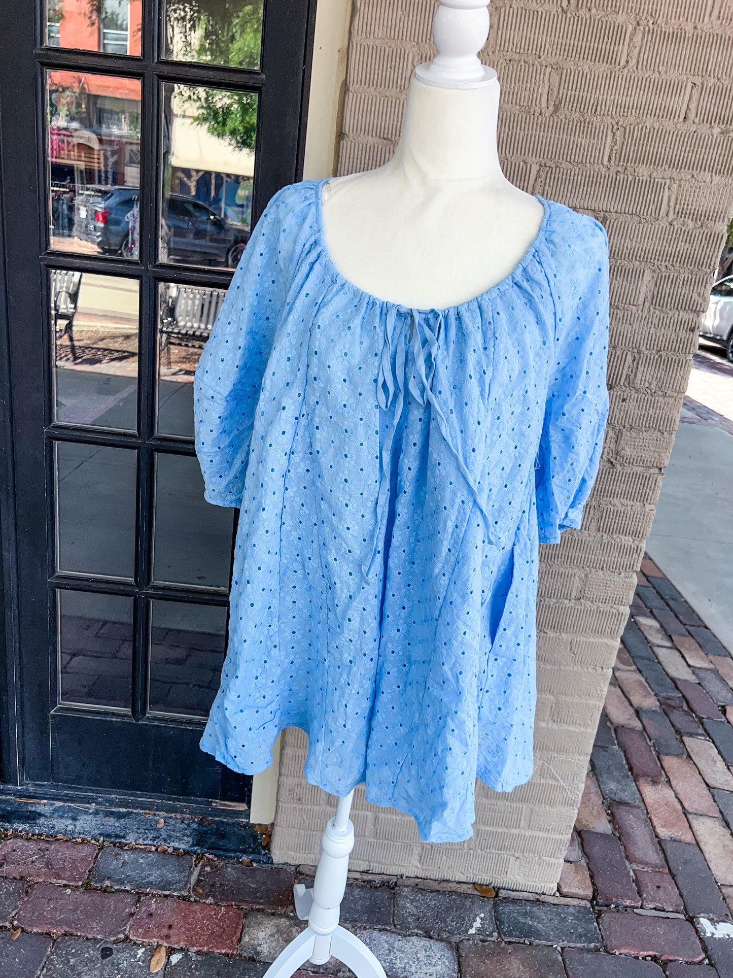 SKY BLUE EYELET ROMPER