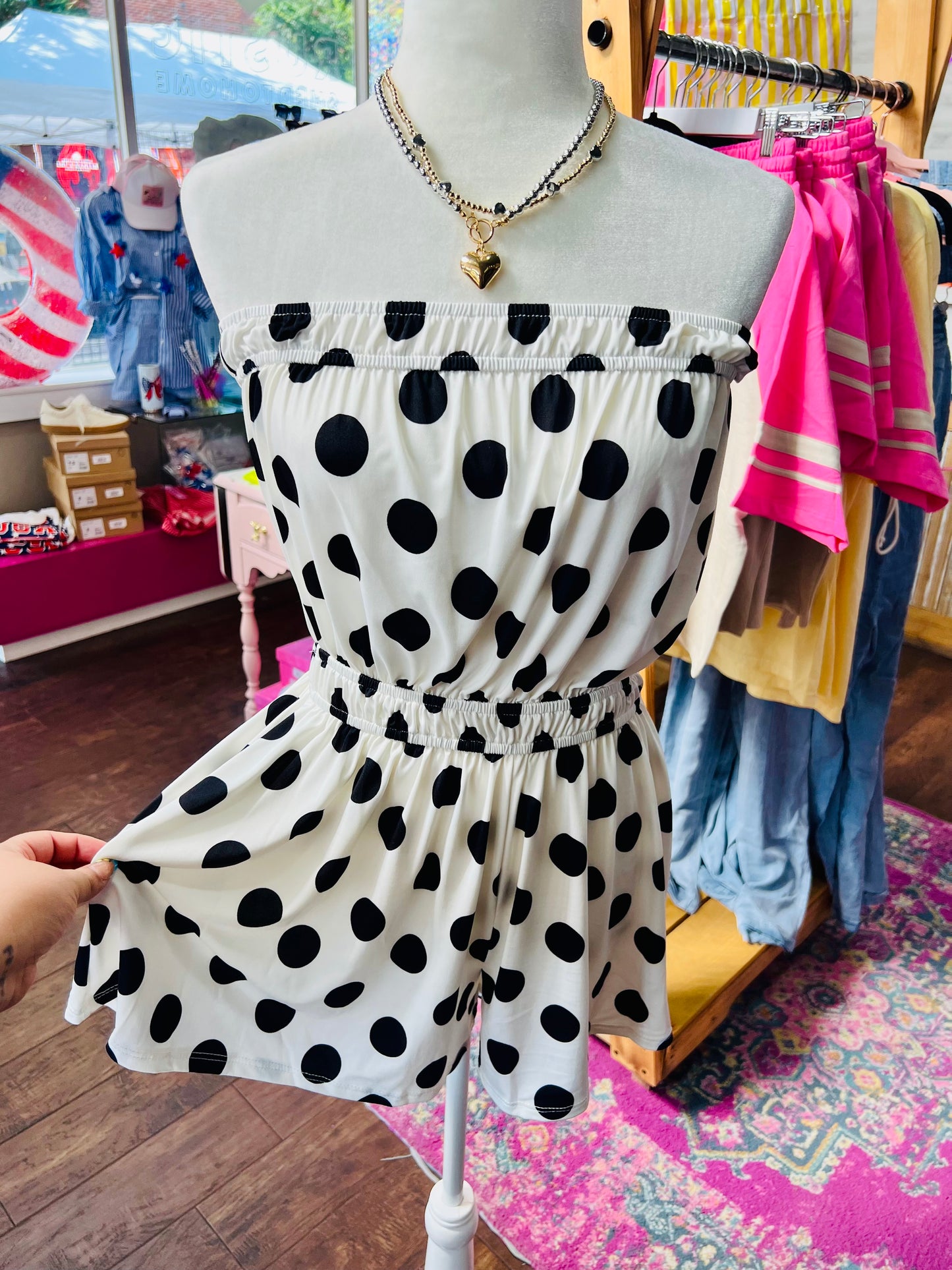 POLKA DOT STRAPLESS ROMPER