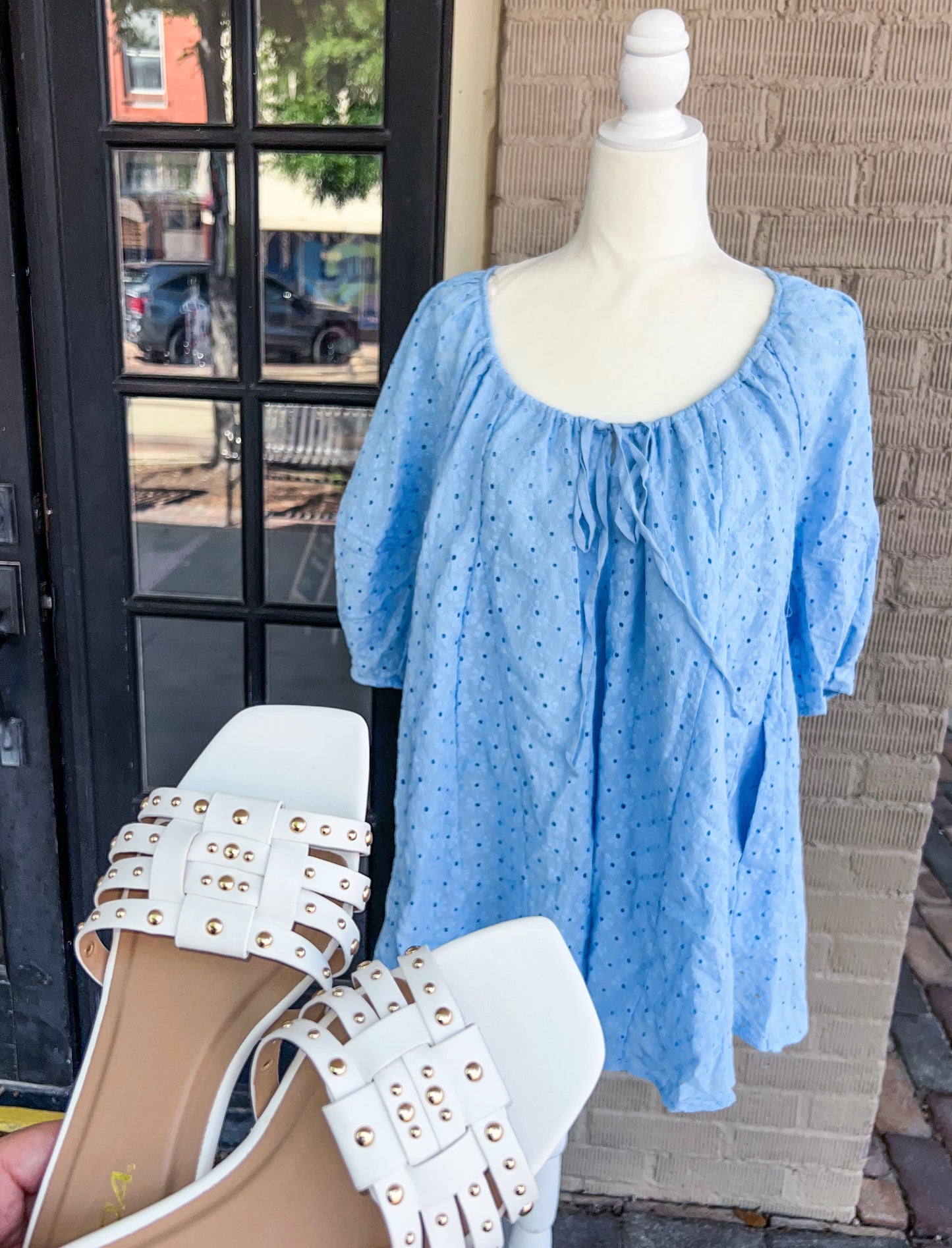SKY BLUE EYELET ROMPER