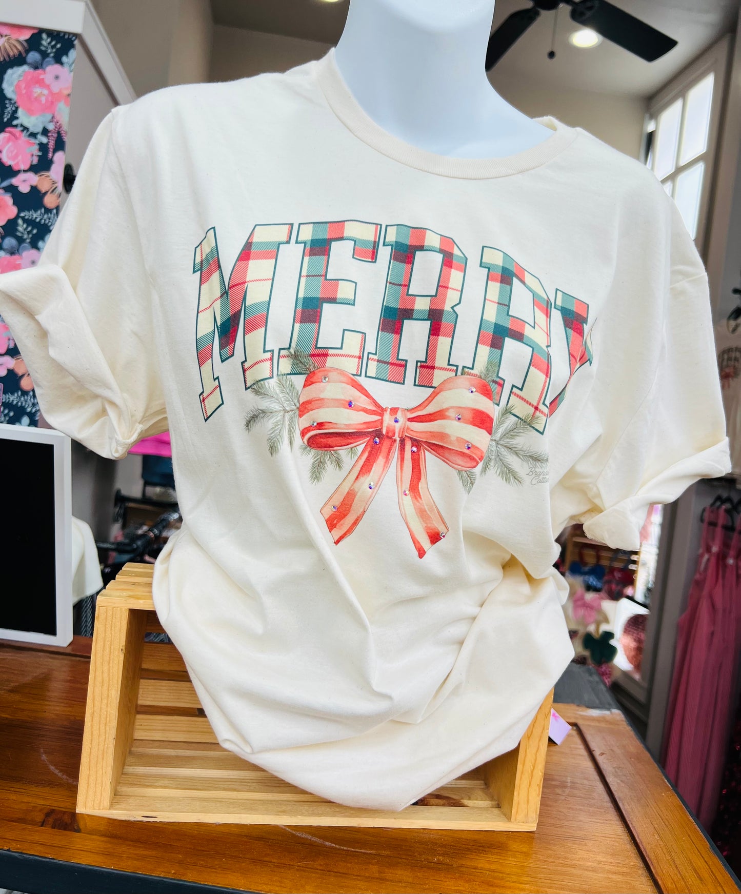 MERRY PLAID BOW TEE