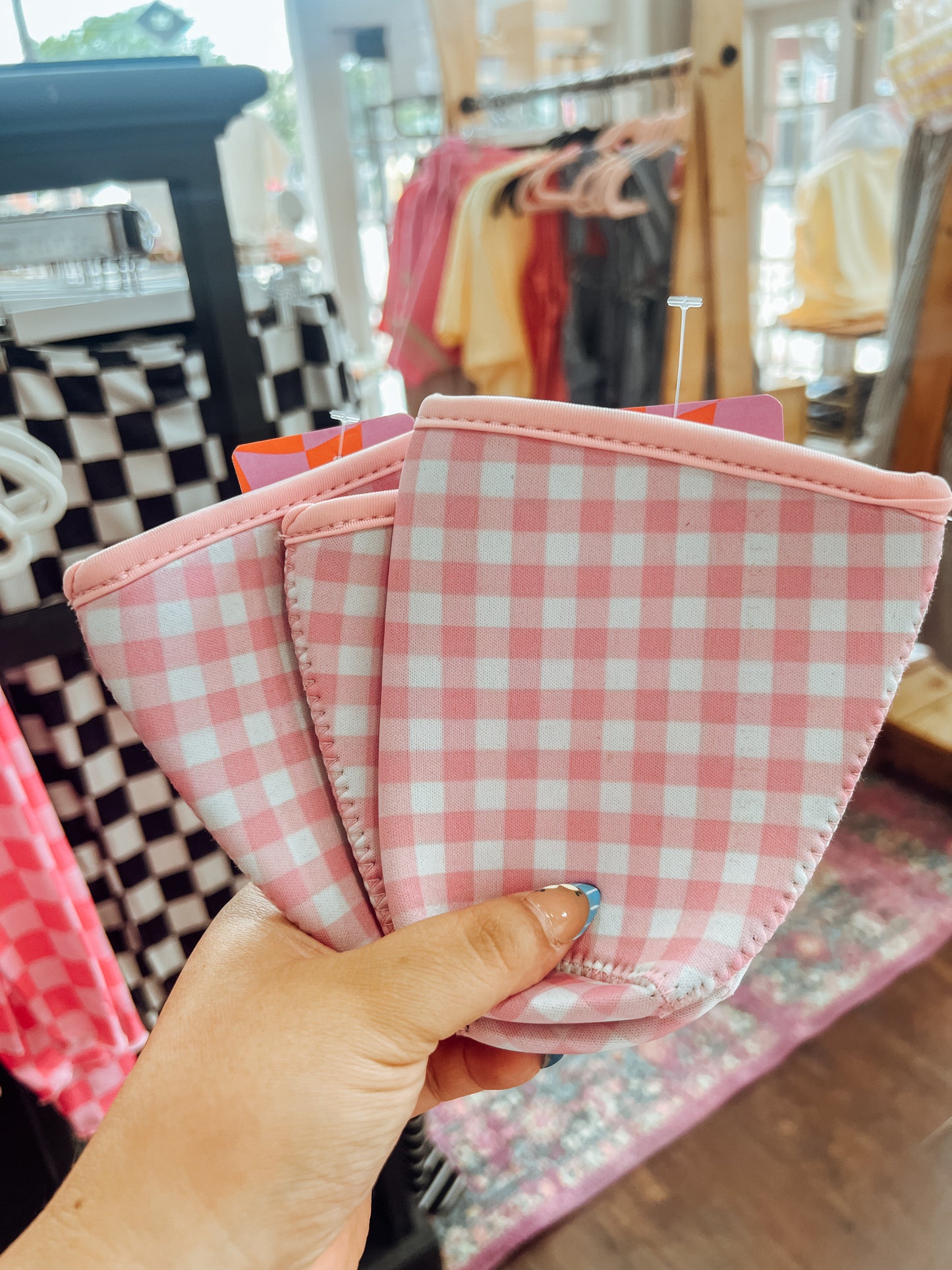 PINK GINGHAM KOOZIE