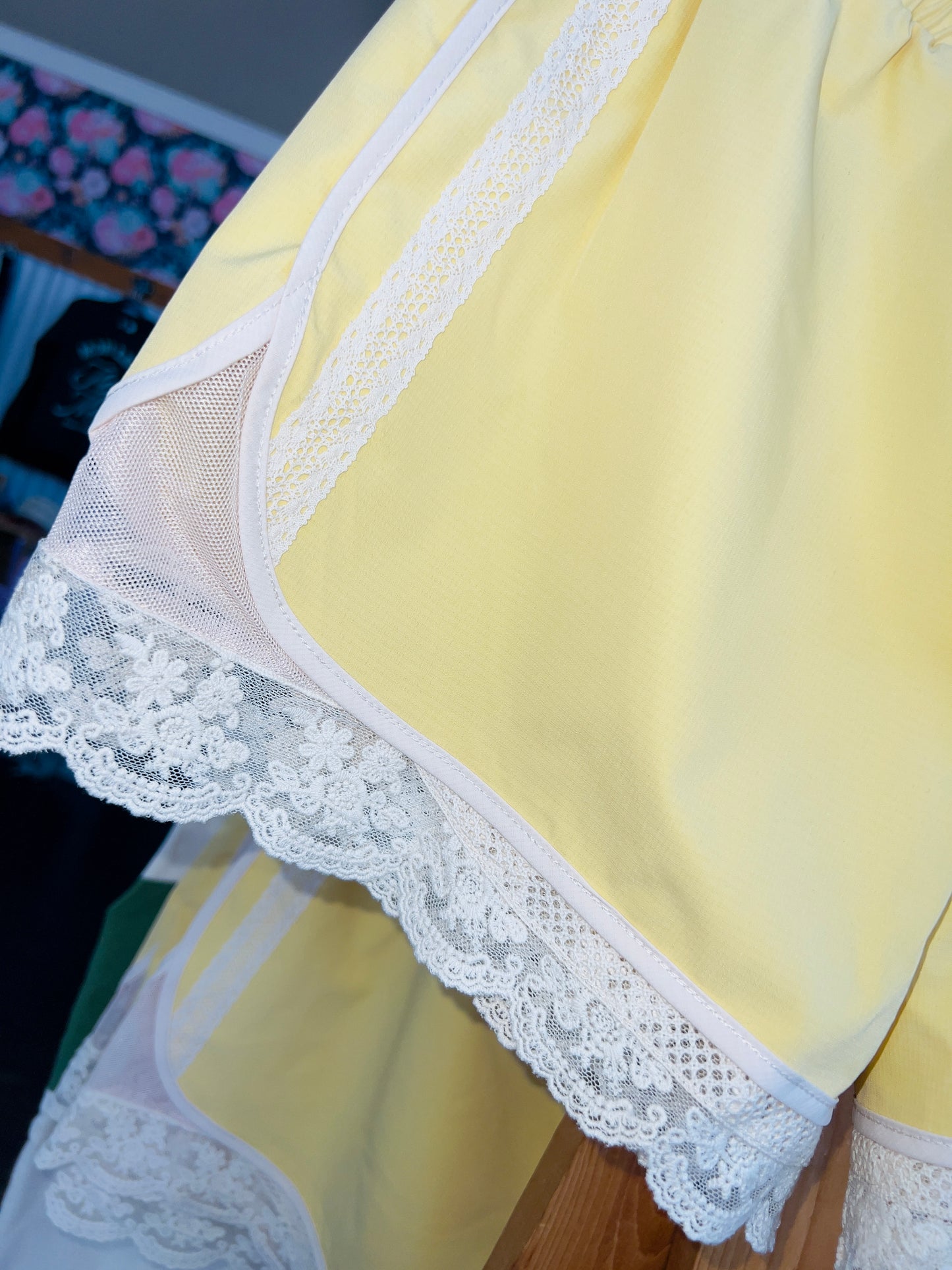 YELLOW LACE TRIM SHORTS