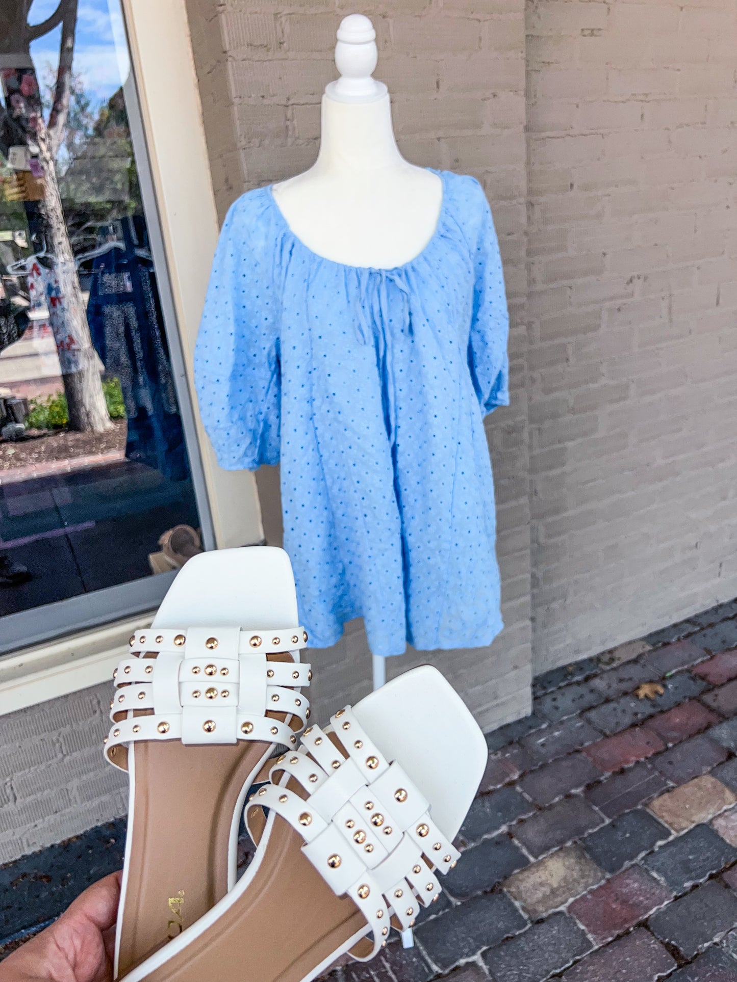 SKY BLUE EYELET ROMPER