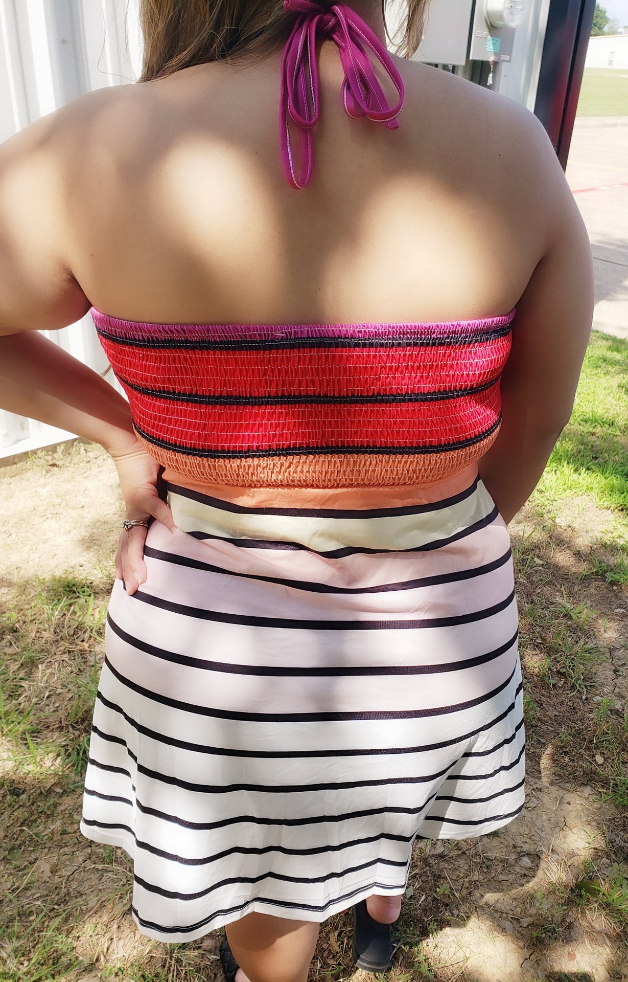 STRIPED SMOCKED DRESS