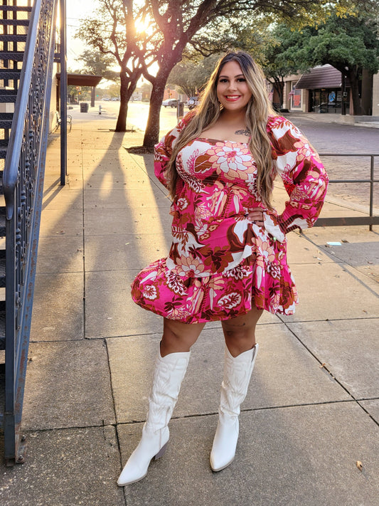 FLORAL ROSY SMOCKED DRESS