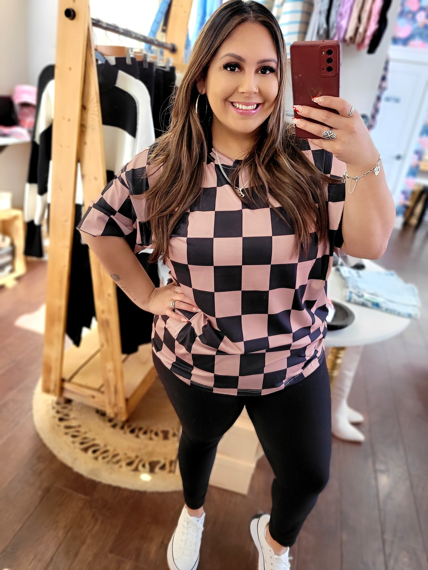 CHECKERED BEIGE AND BLACK TOP