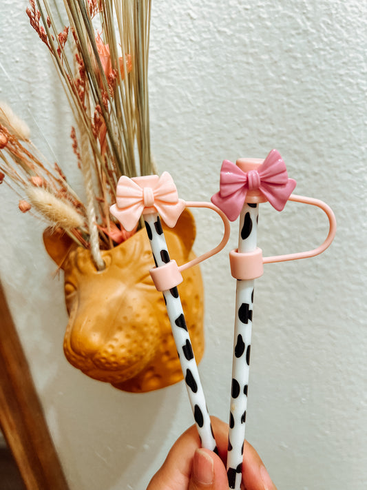 PINK BOW STRAW TOPPER