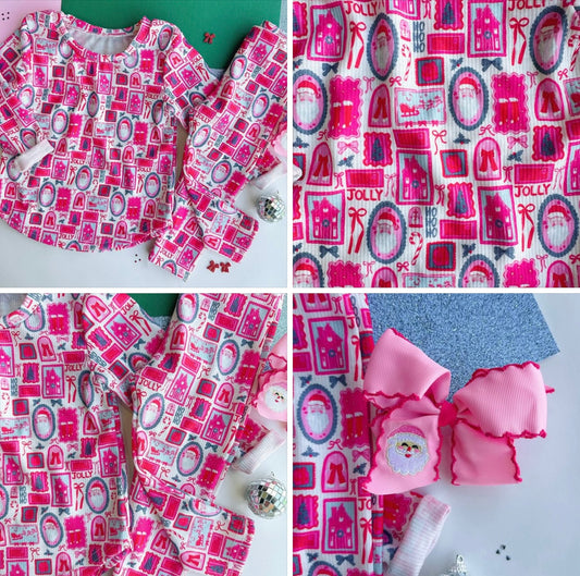 PINK XMAS COLLAGE LOUNGE SET
