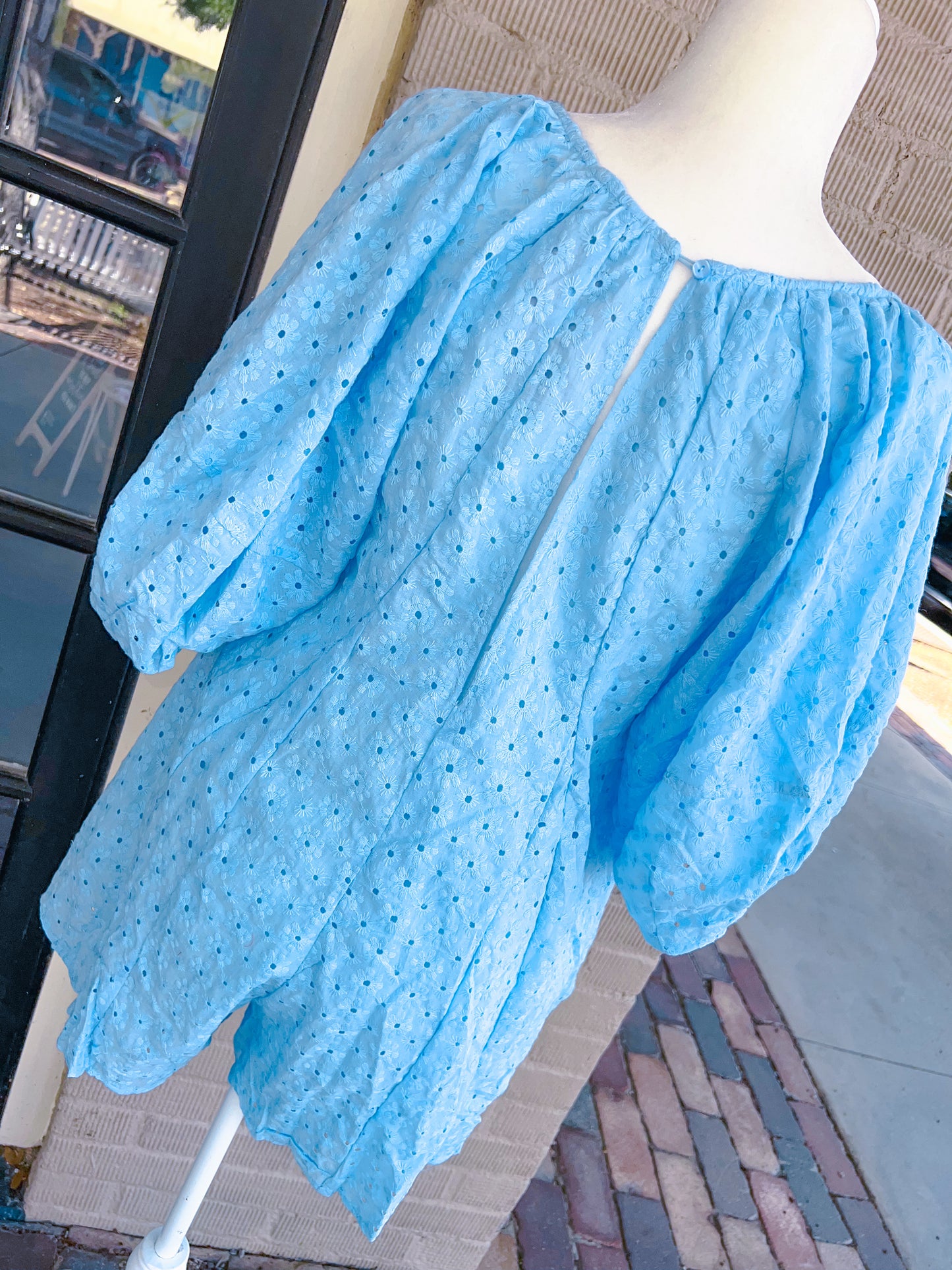 SKY BLUE EYELET ROMPER