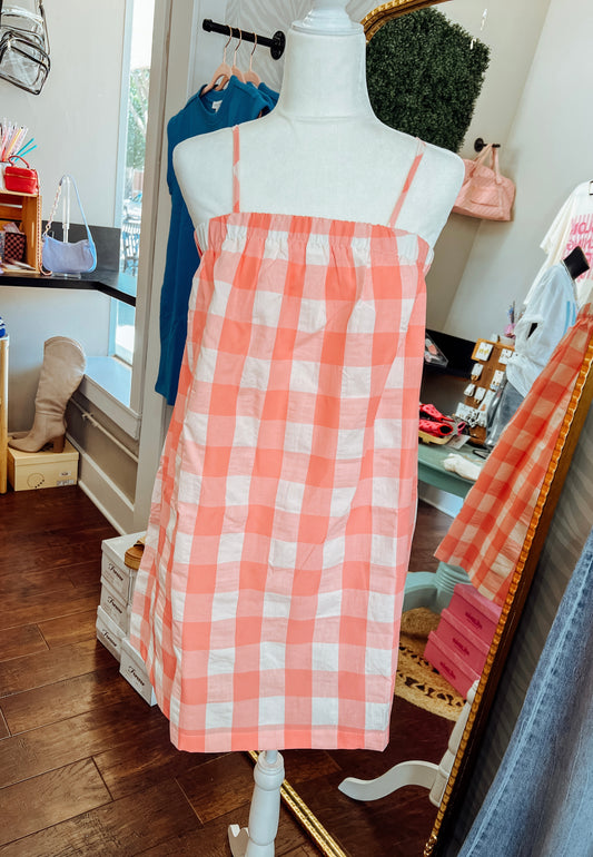 MELON & WHITE PLAID DRESS