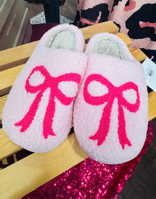 PLUSH BOW SLIPPERS