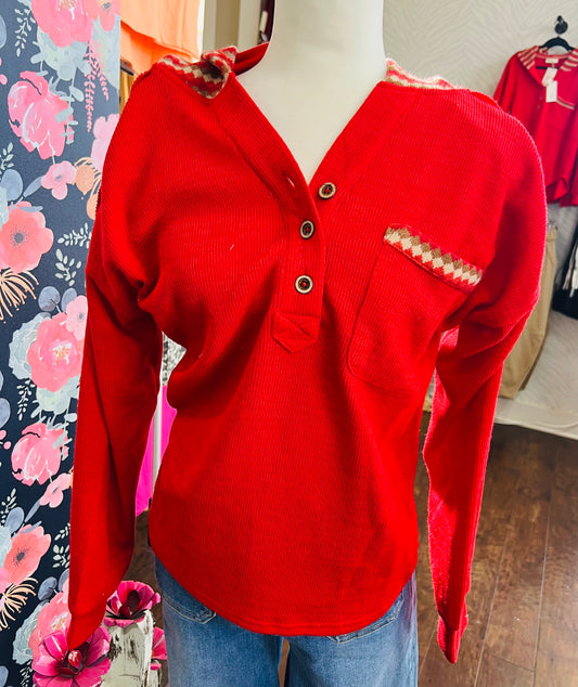 RED COZY HOODY TOP