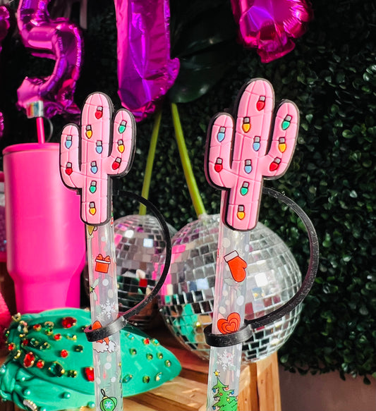 PINK XMAS CACTUS STRAW TOPPER