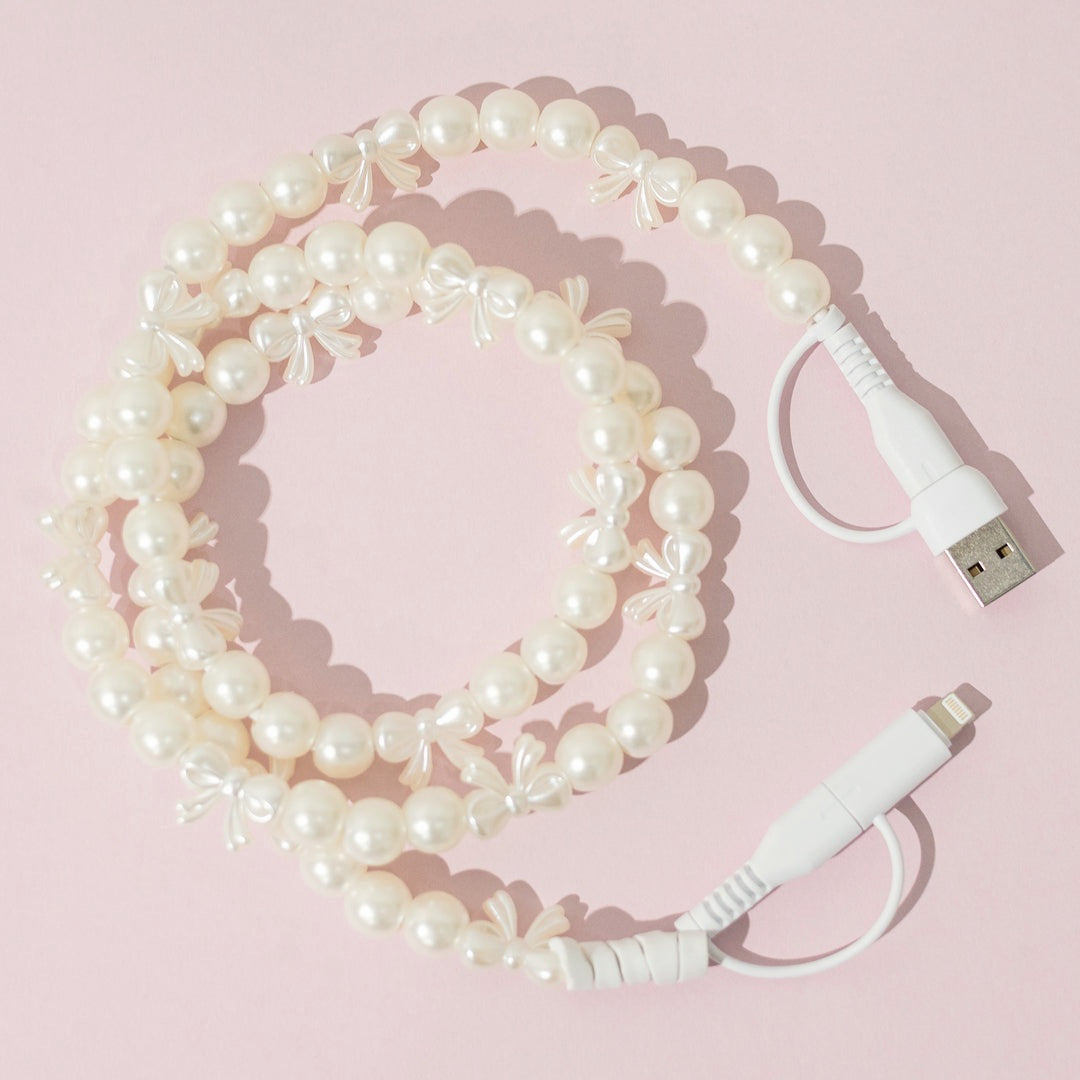 DUO END PEARLY BOW PHONE CHARGER
