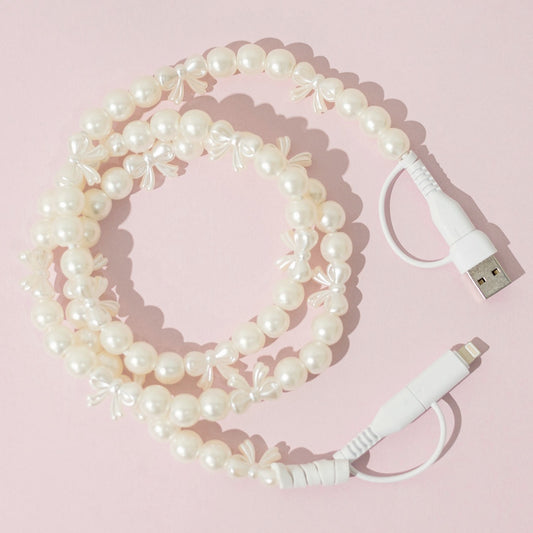 DUO END PEARLY BOW PHONE CHARGER