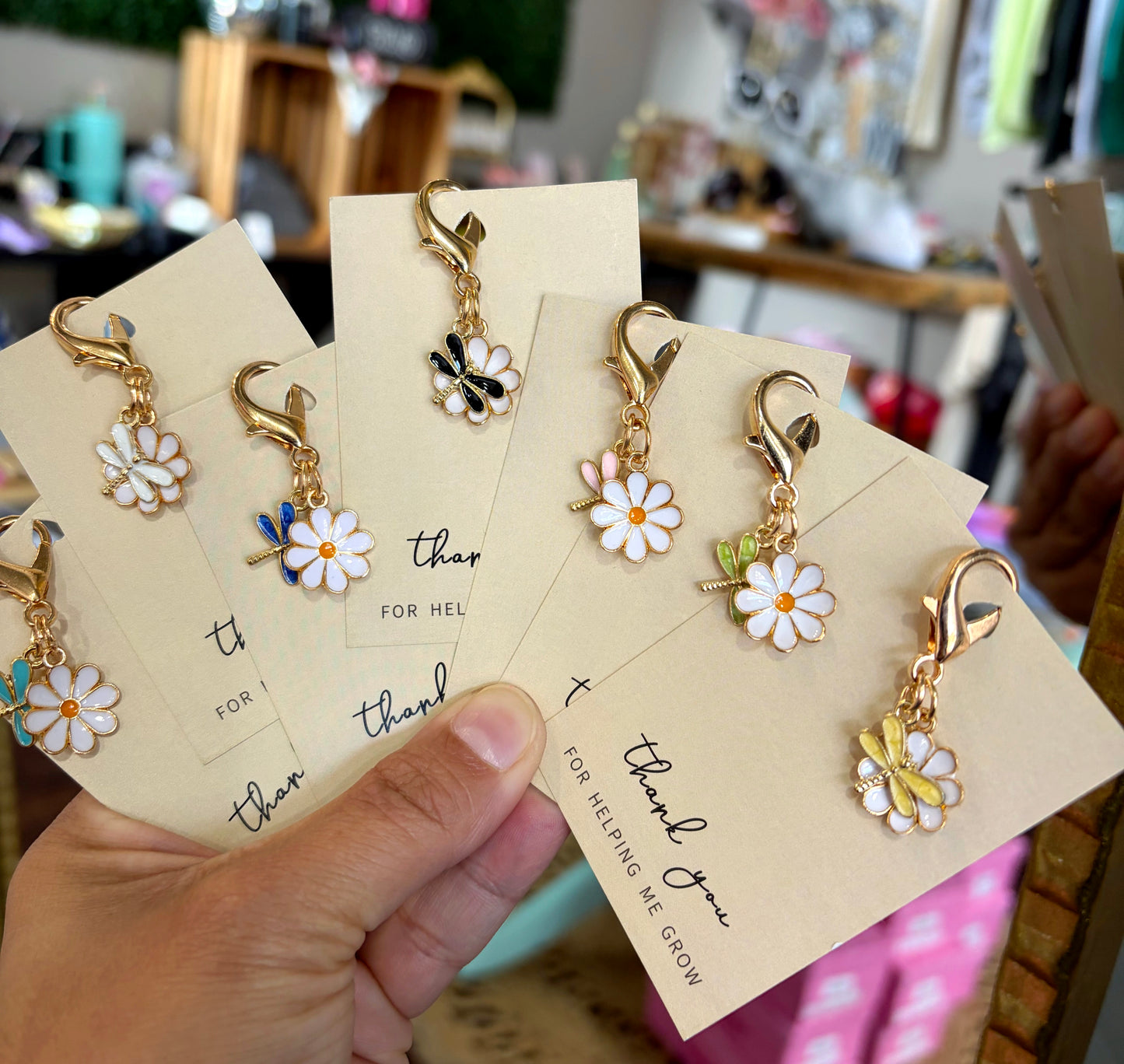 THANK YOU DRAGONFLY DAISY KEYCHAIN CARDS