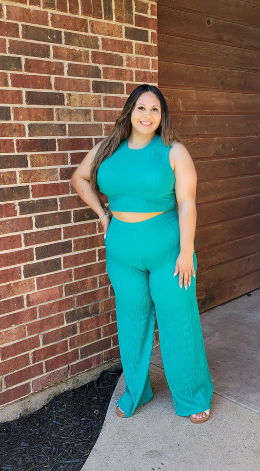 Emerald Crop Tank & Wide leg Pant Set