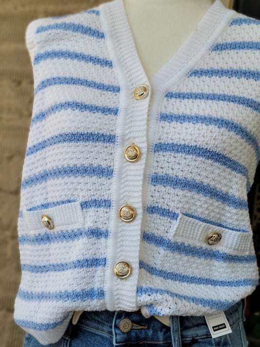 SKY BLUE GOLD BUTTON CROCHET VEST