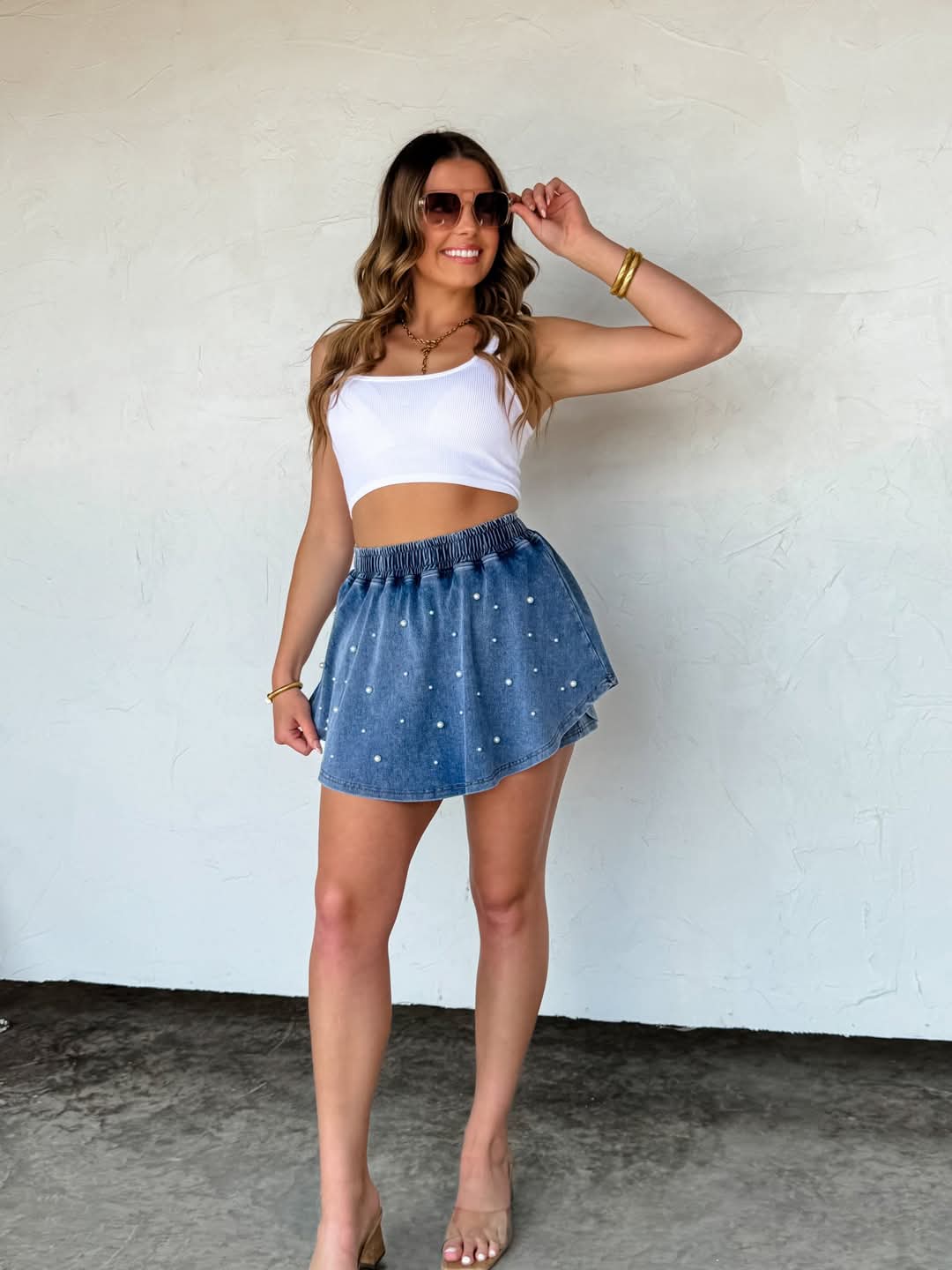 PREORDER DENIM & PEARL SKORT