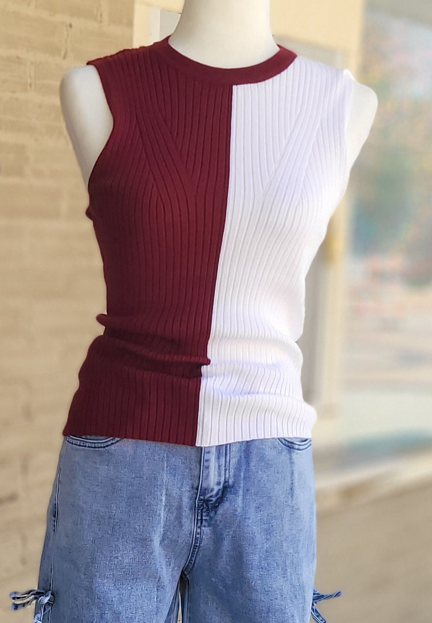 GAME DAY CONTRAST RIBBED TOP