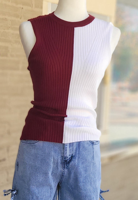 GAME DAY CONTRAST RIBBED TOP