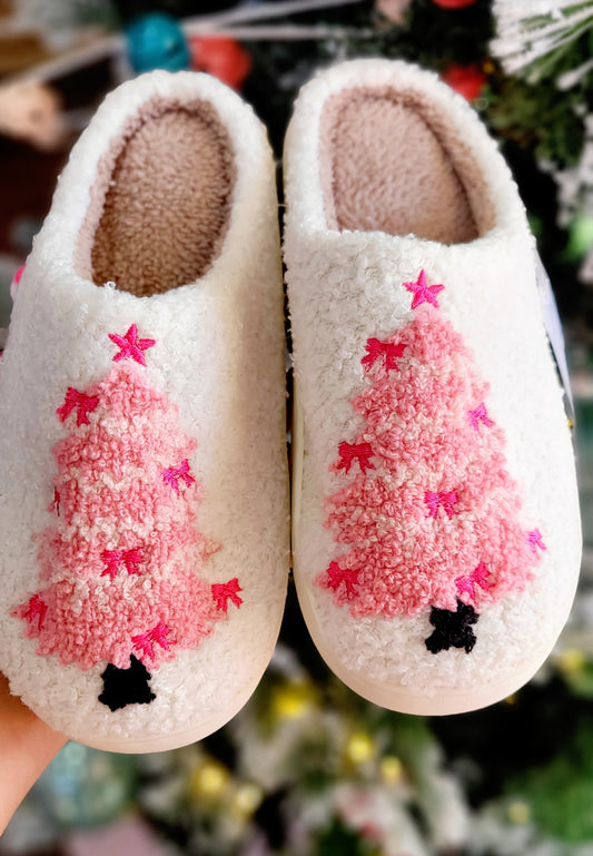 Pink Xmas Bow Slippers