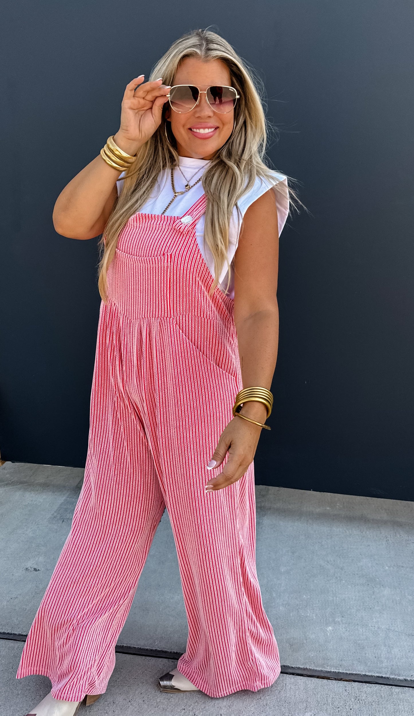 2TONE RED BOHO OVERALLS