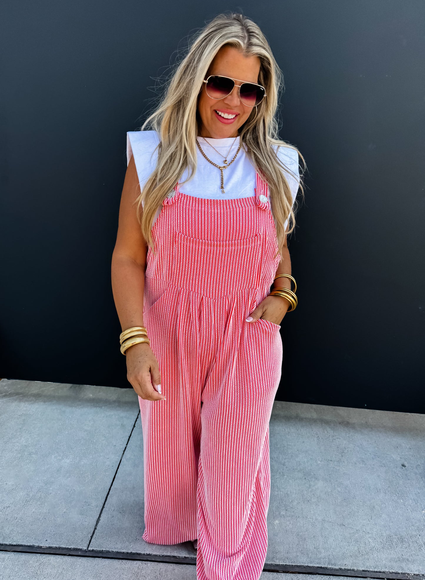 2TONE RED BOHO OVERALLS