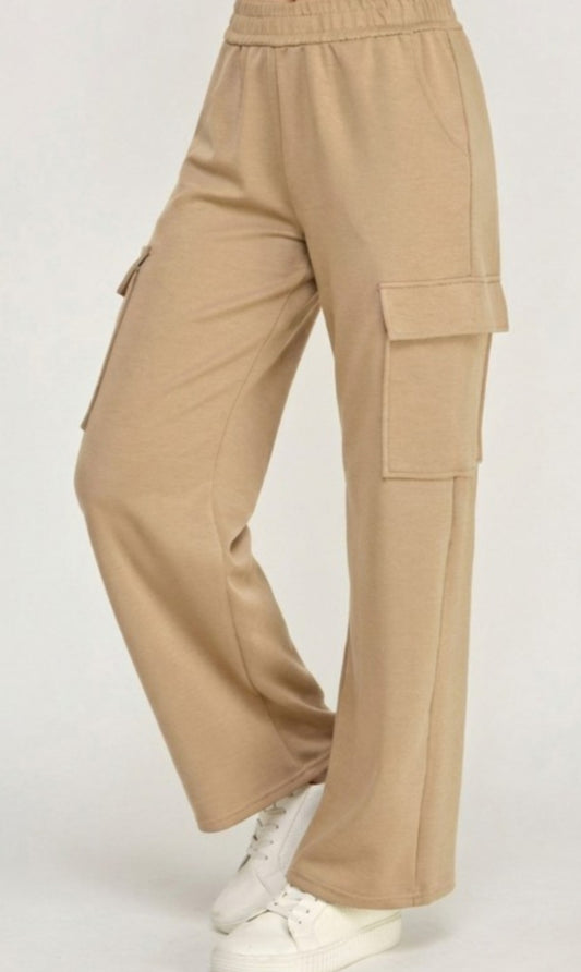 Khaki Cargo Fleece Pants