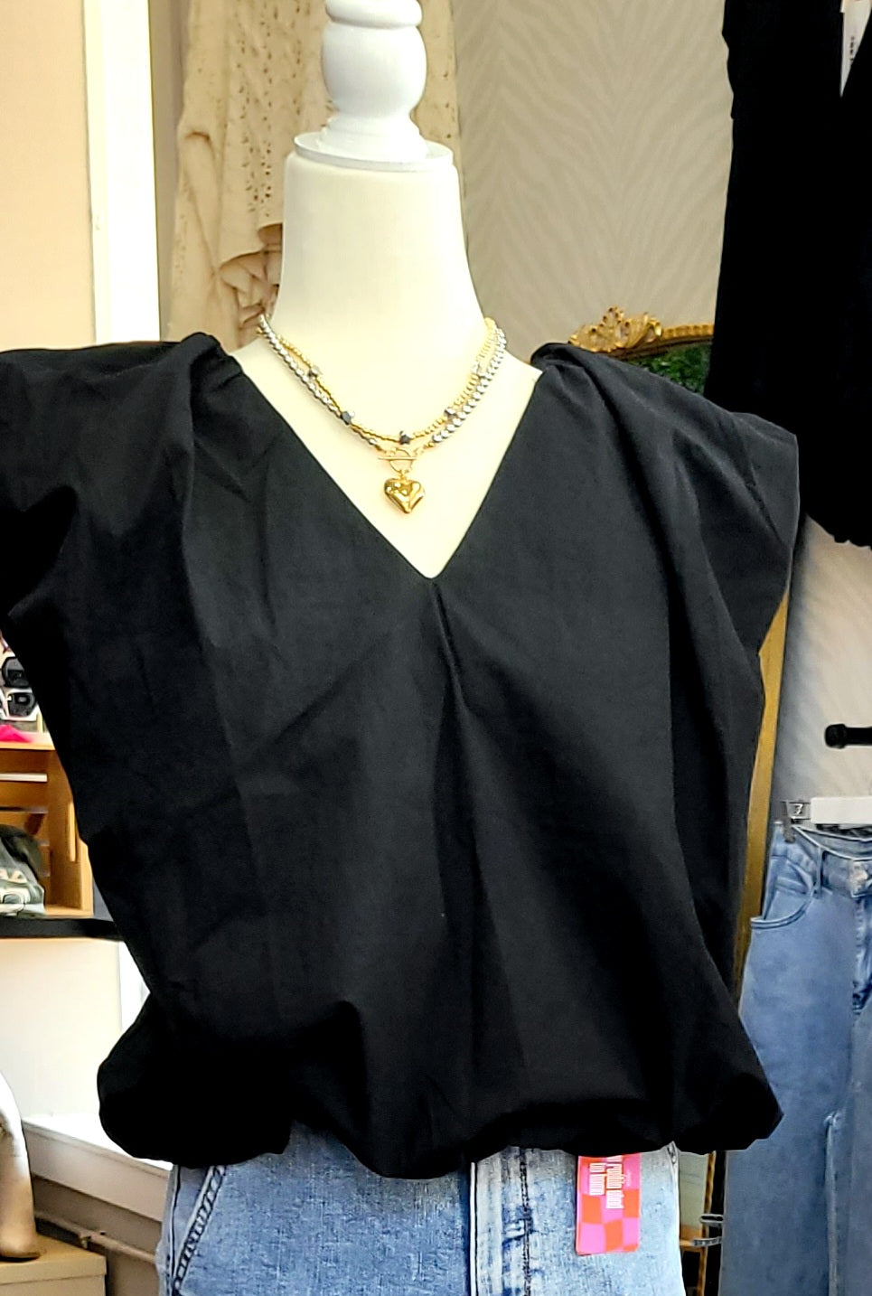 SMOKY BLACK VNECK BLOUSE