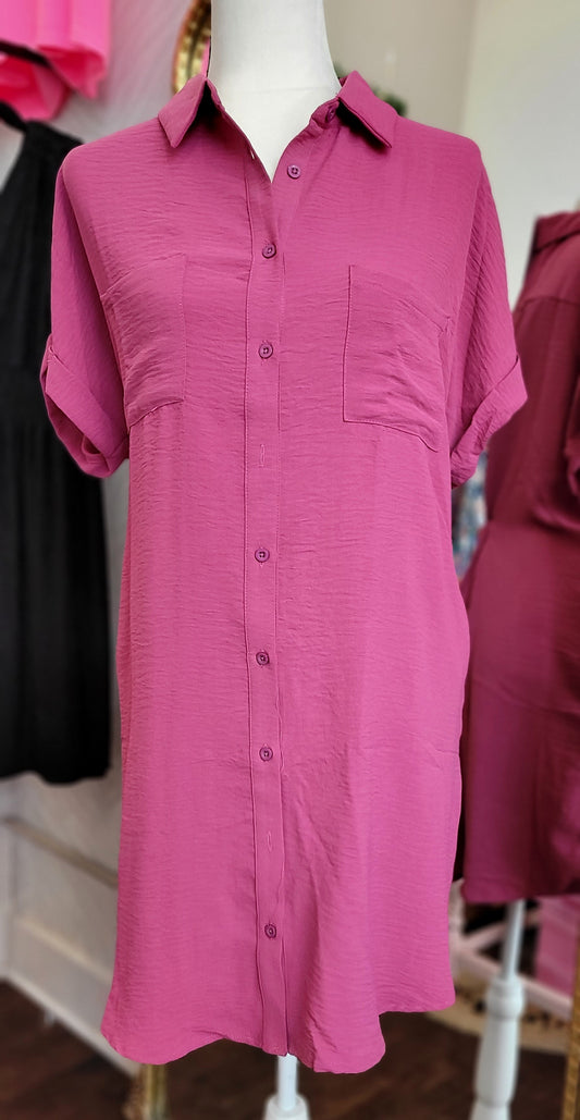 MAUVE BUTTON UP SHIRT DRESS