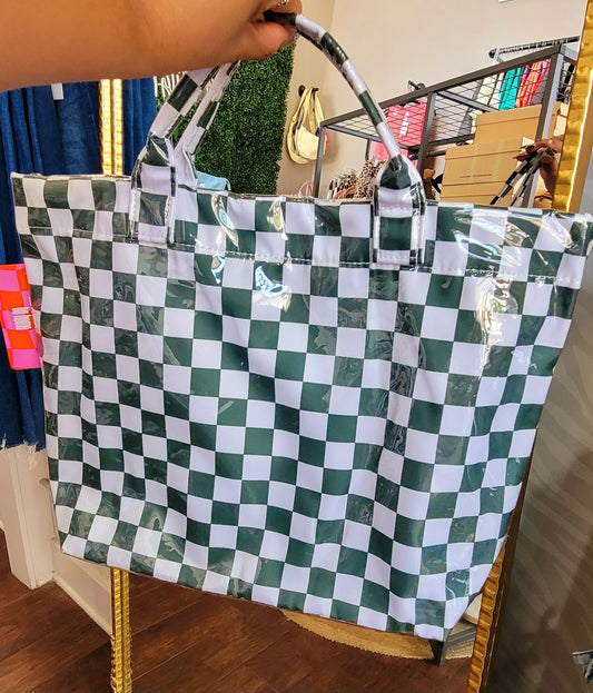 GREEN CHECKERED TOTE BAG
