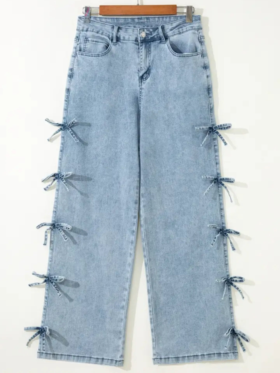 STRAIGHT LOOSE LEG SIDE KNOT BOW JEANS