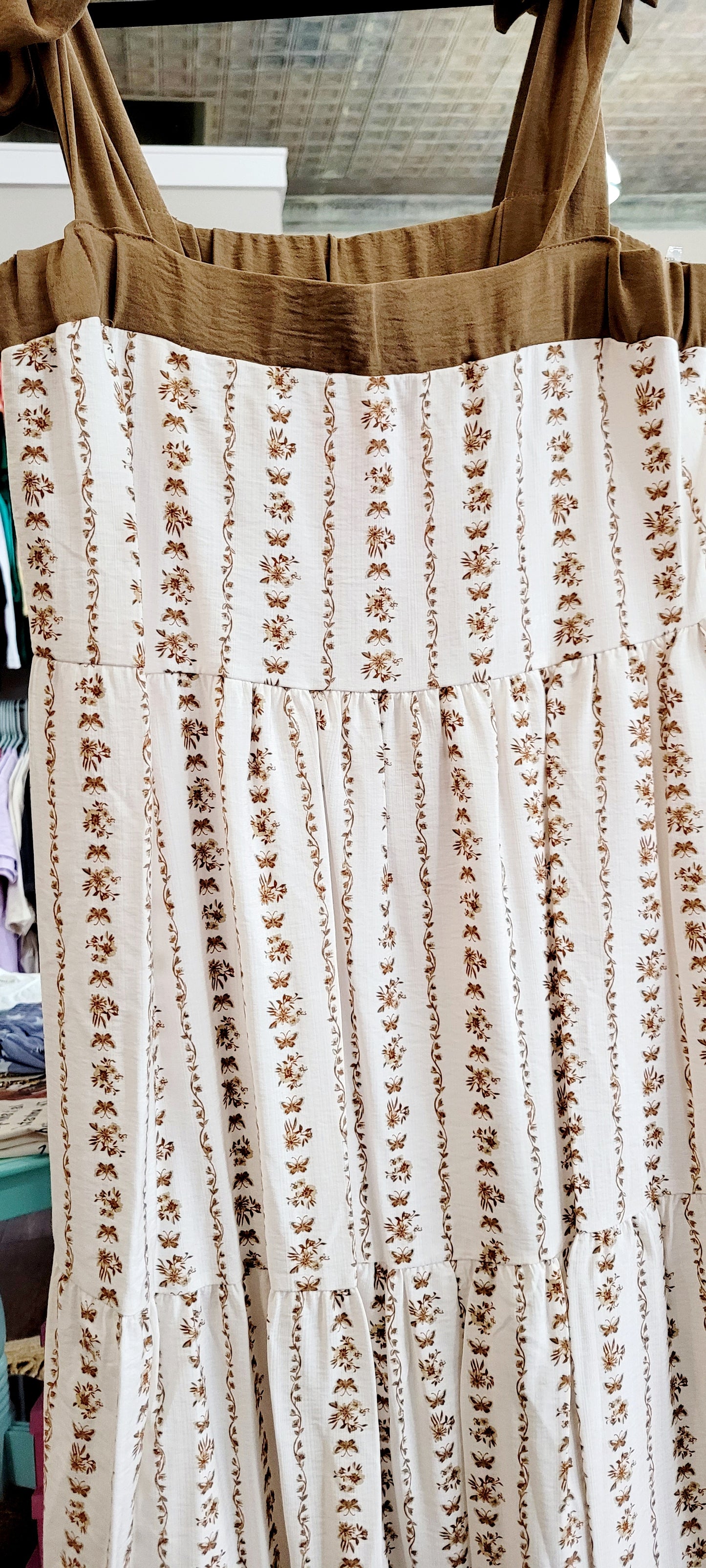 CAMEL FLORAL SMOCKED DRESS