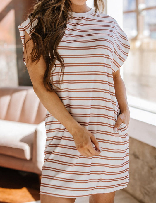 KHAKI STRIPE TSHIRT DRESS