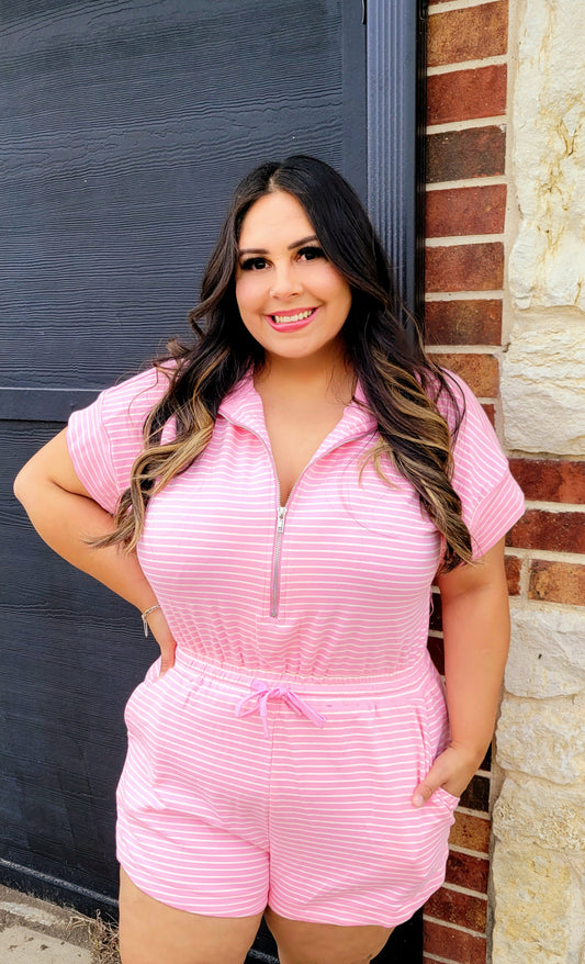 PINK STRIPE ROMPER