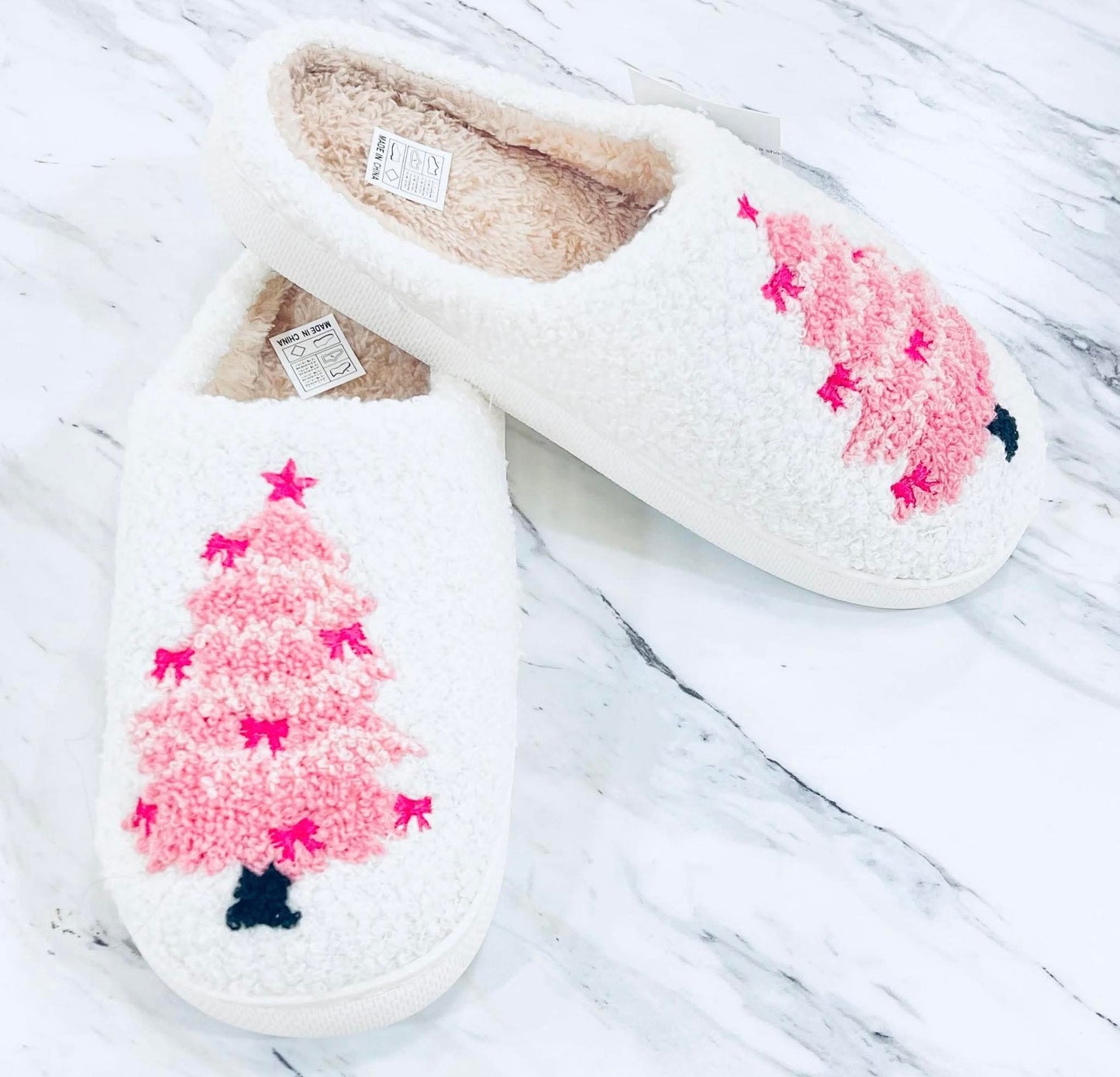 Pink Xmas Bow Slippers