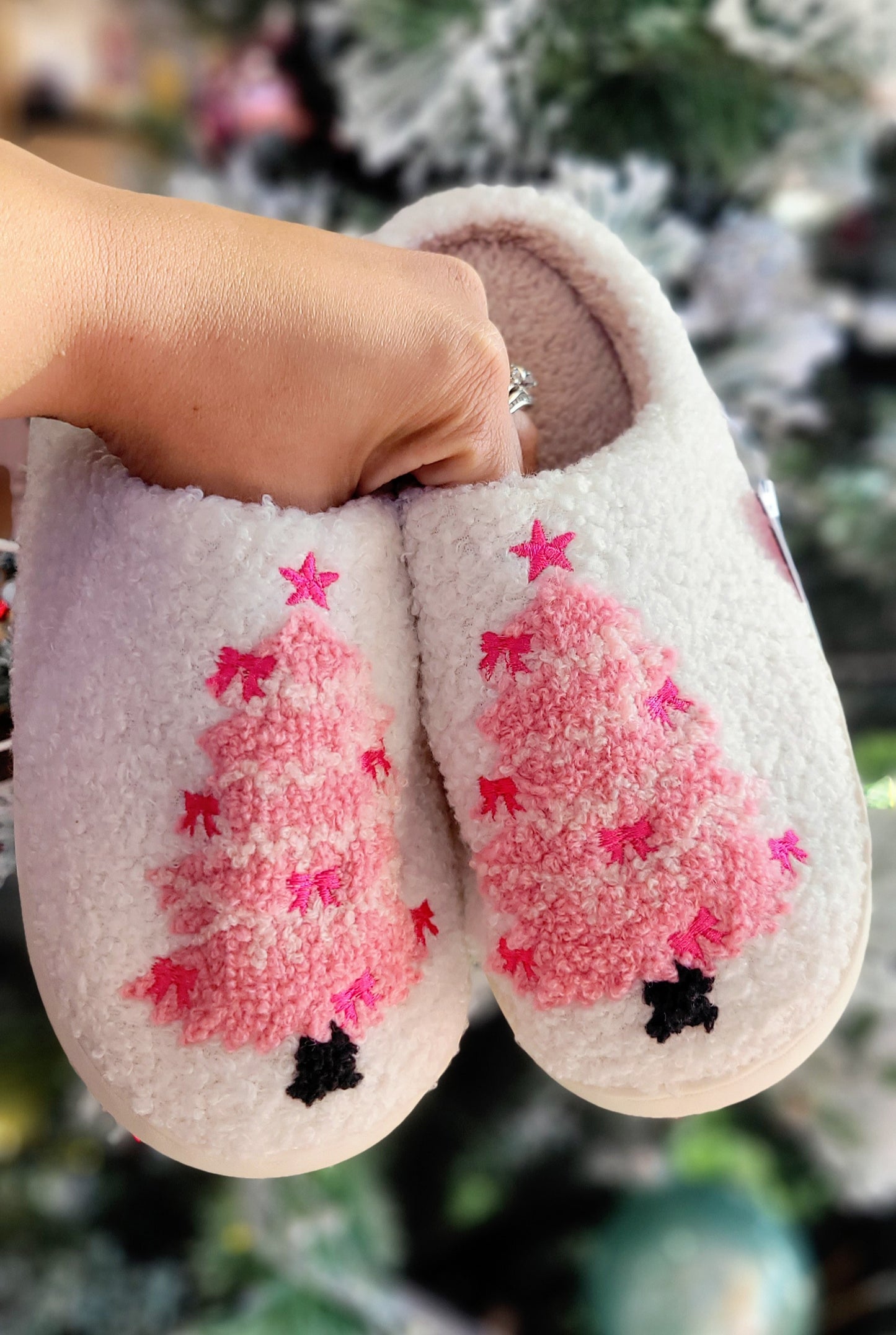 Pink Xmas Bow Slippers