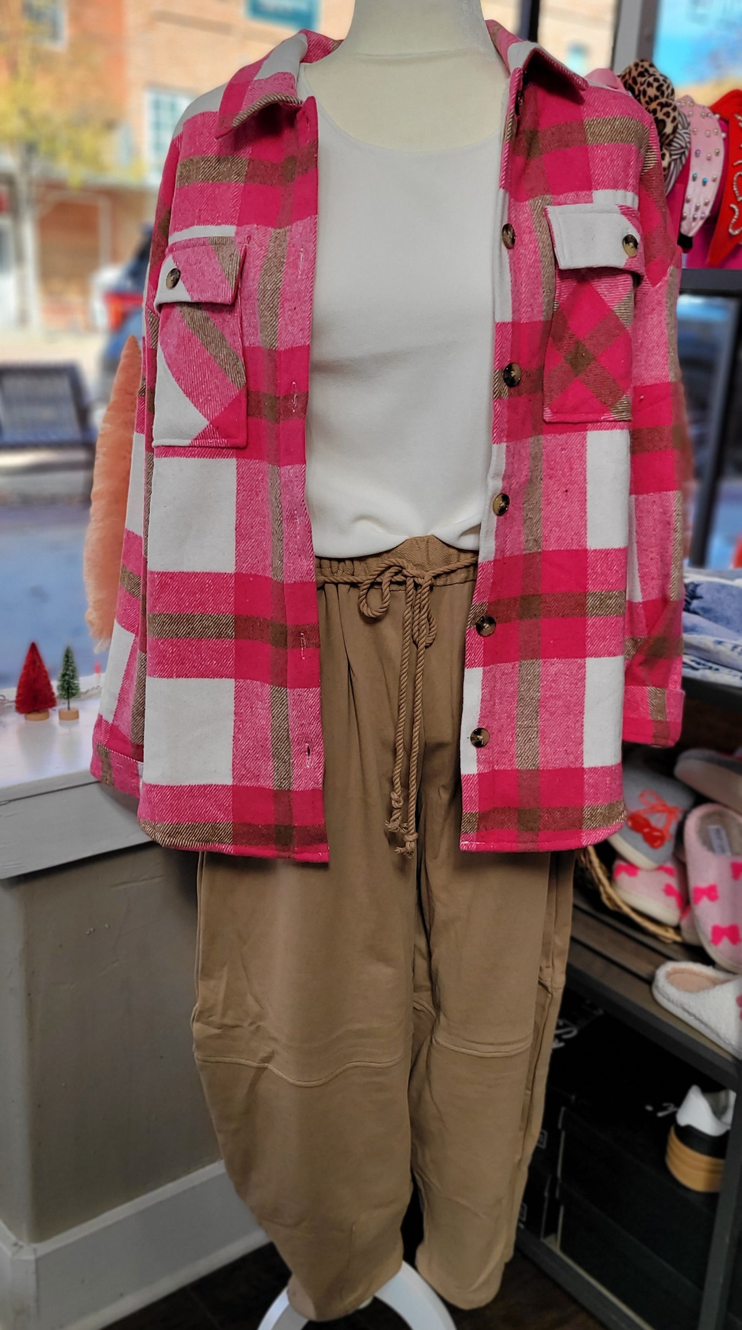 PINK PLAID SHACKET